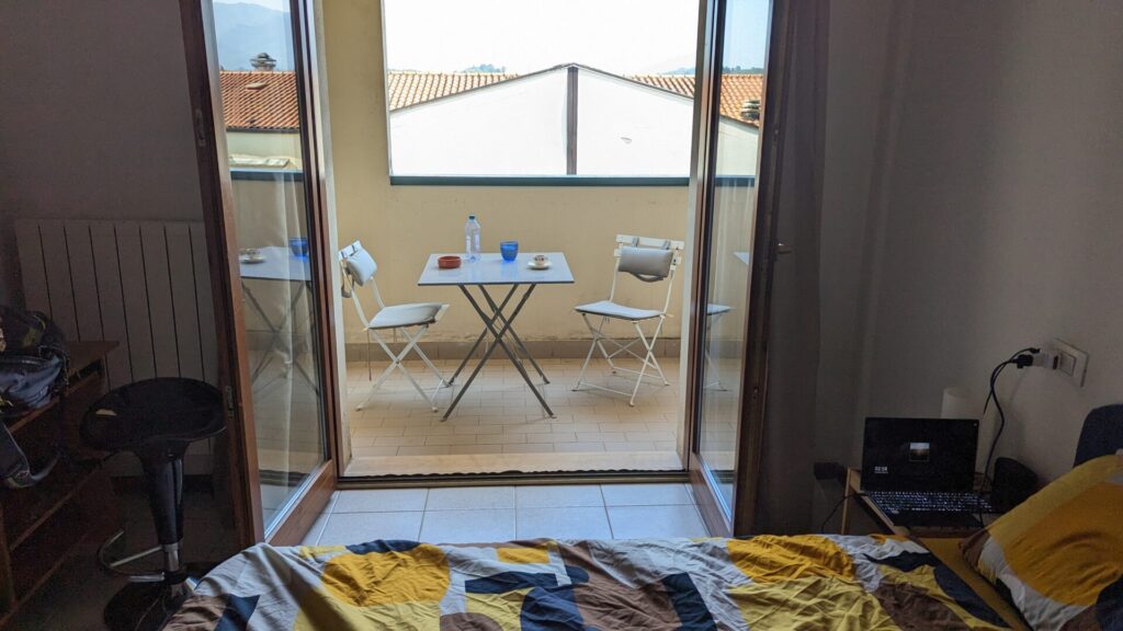 double doors open to a balcony